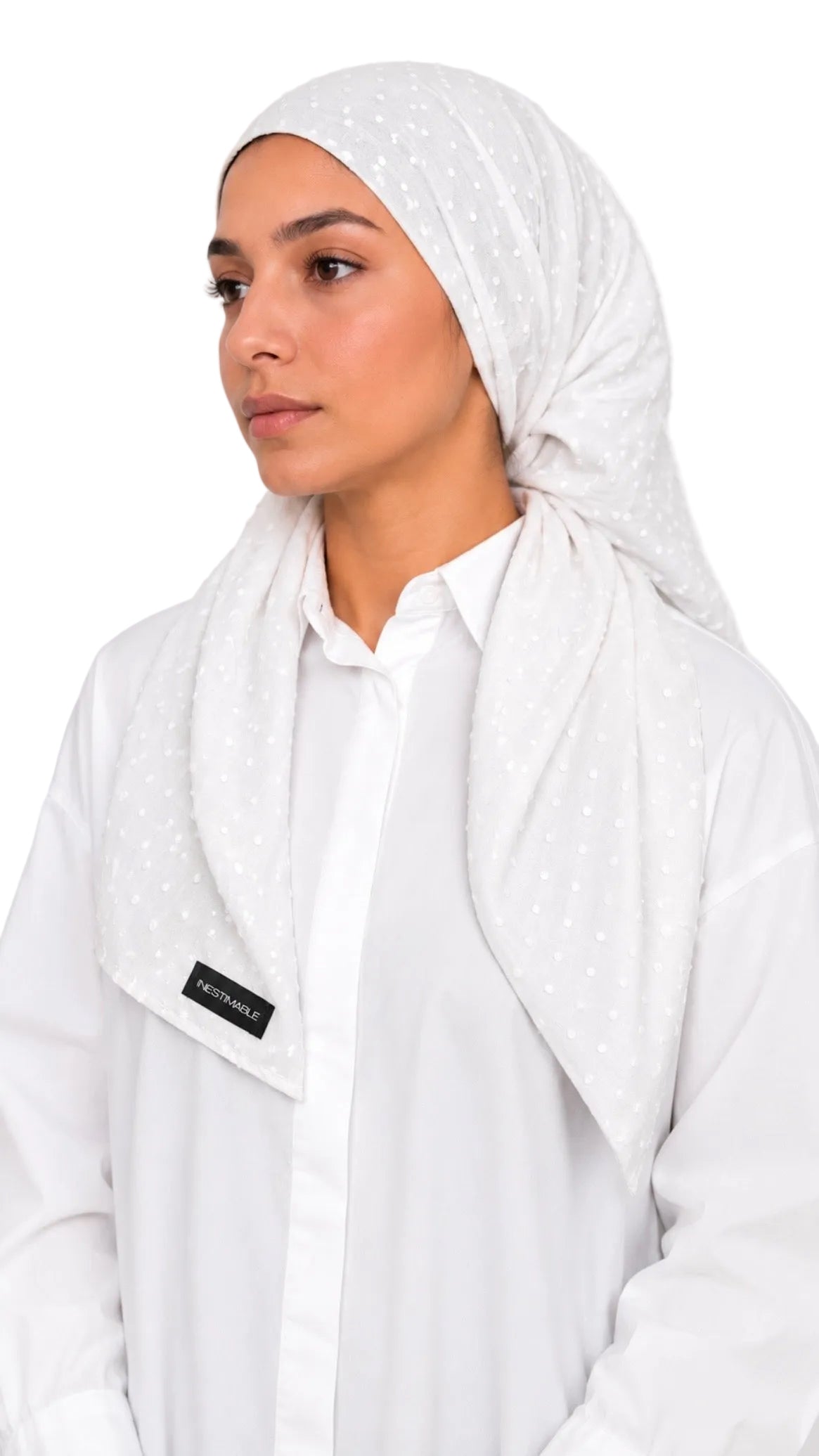 Carré coton texturé à pois relief – Blanc